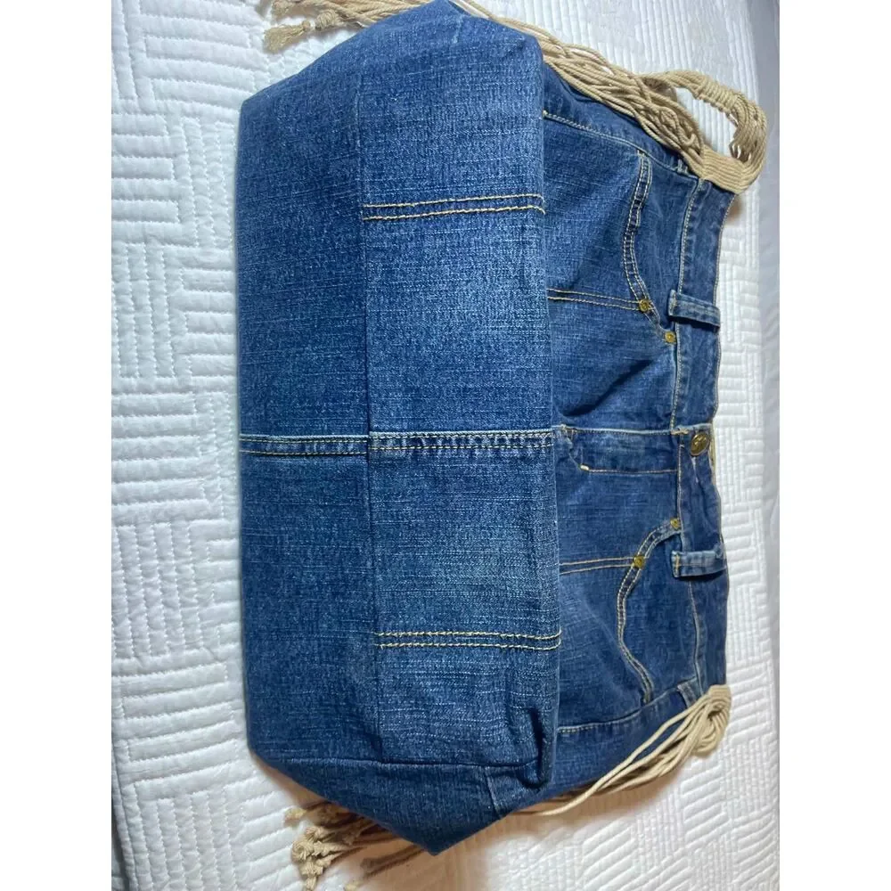 Ladies Levi's Denim Purse-Braided/Macrame Strap, Tassels. Boho Y2K, Hippie